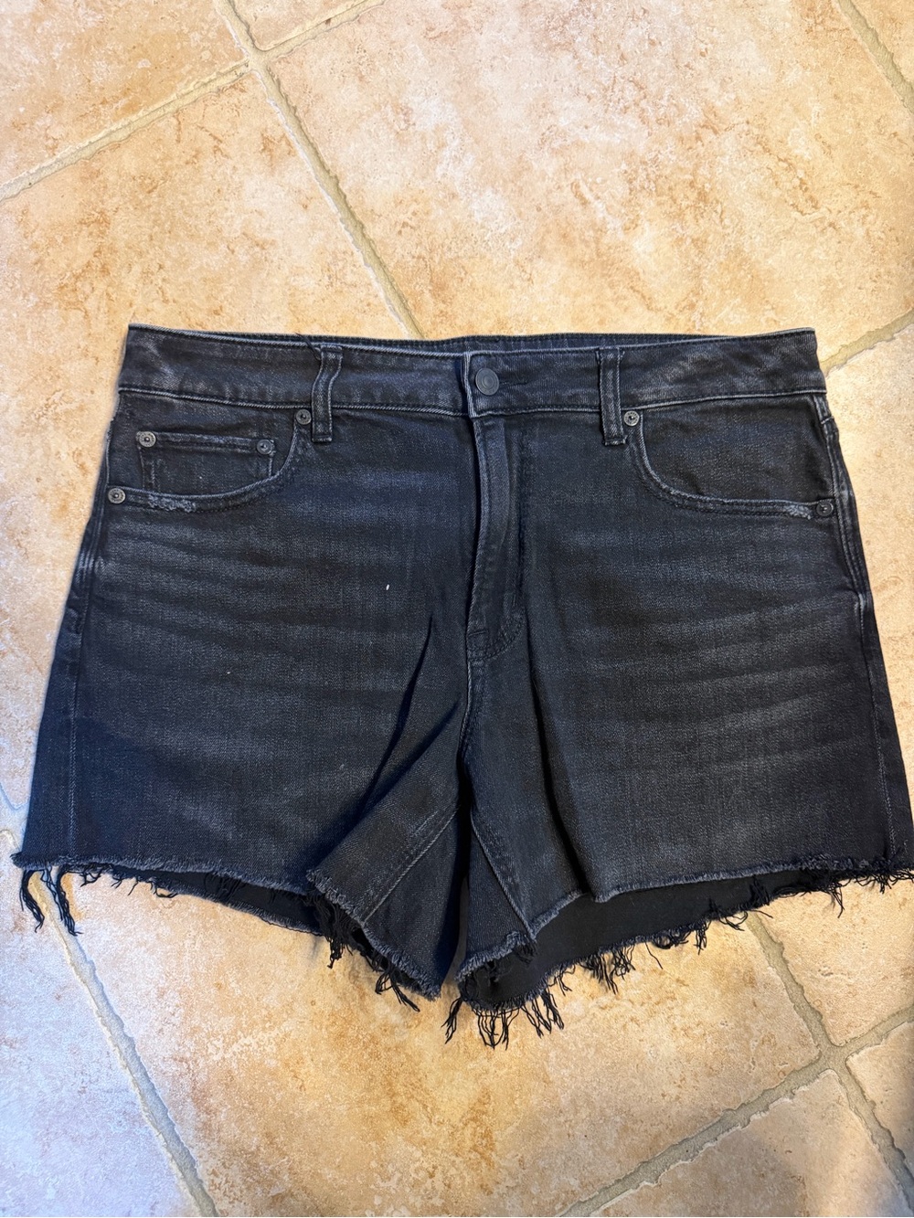 American Eagle Outfitters Black Frayed Hem Denim Shorts